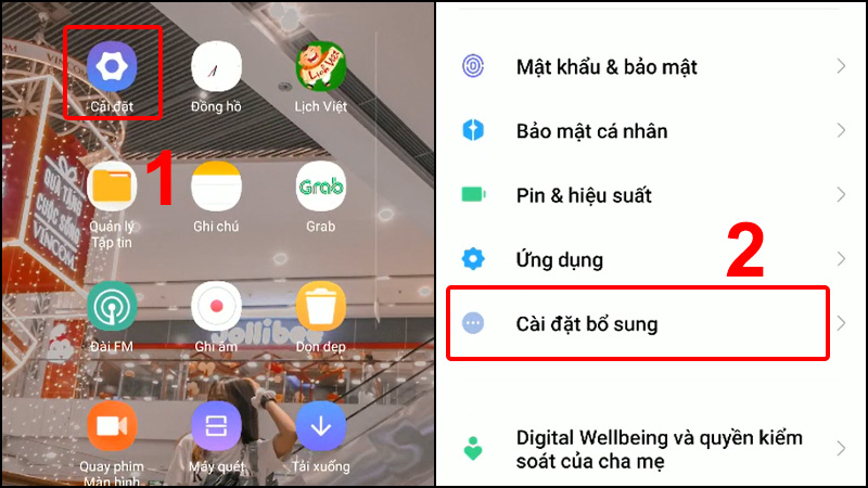 Cài đặt > Cài đặt bổ sung